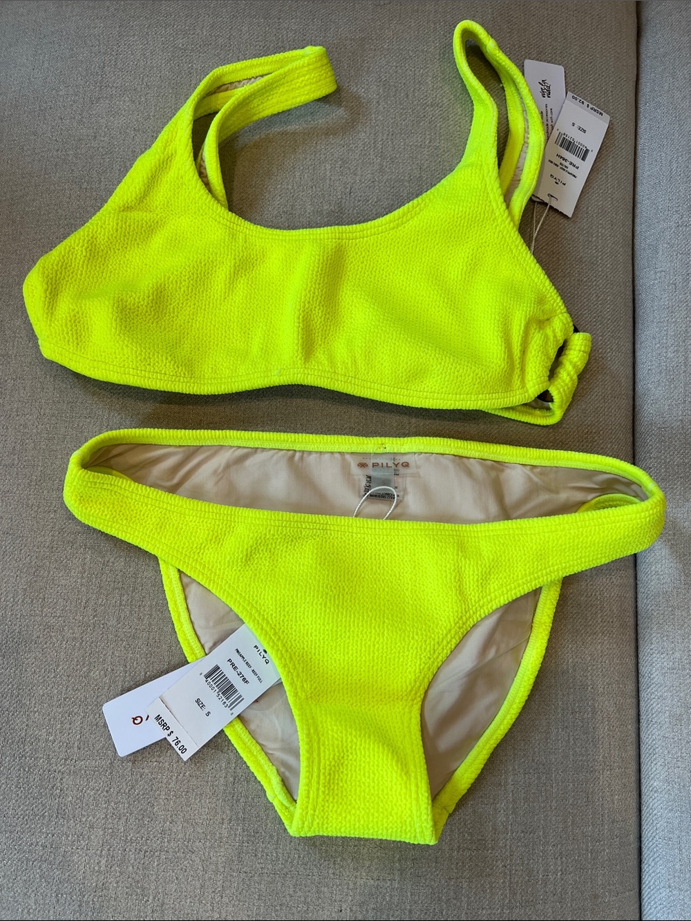 Aritzia Neon Yellow Textured Bikini Top